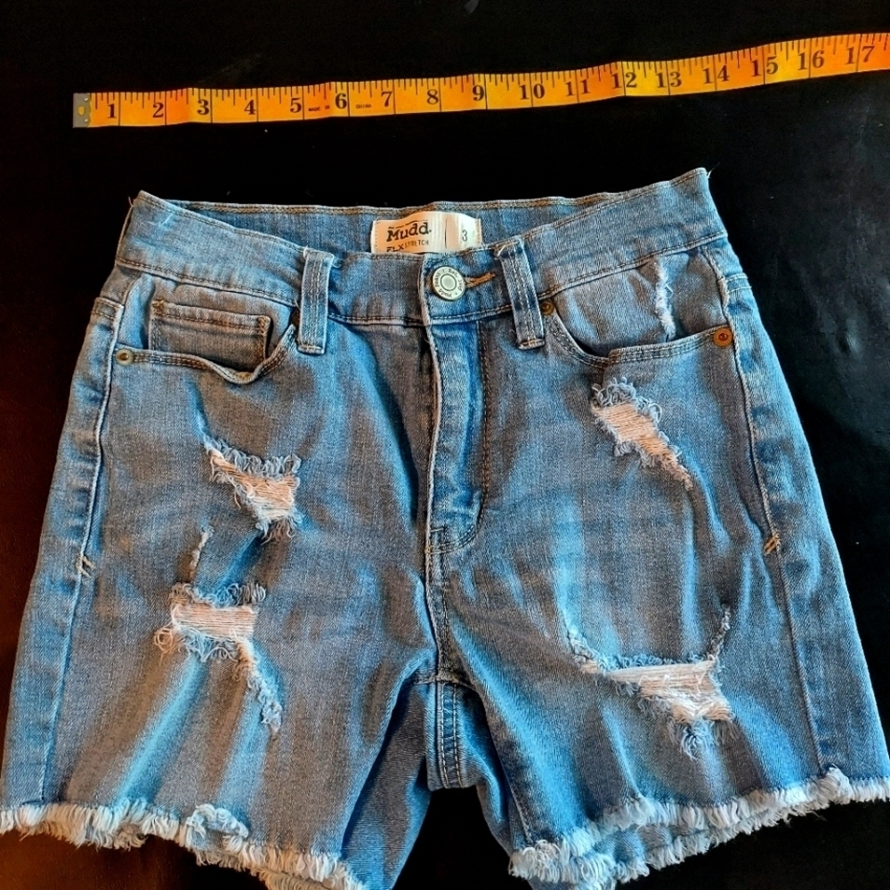Mudd FLX Stretch Light Blue Ribbed Jean Shorts Size 3 Juniors